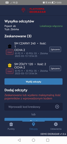 Zrzut projektu aplikacji mobilnej Ekoradar